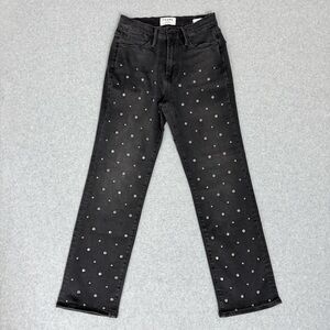 Frame Womens Size 27 Le High Straight Jean Studded Mid Rise Black LHSTST208 READ
